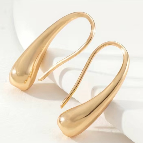Jewelry - Golden Glossy Hook Earrings Copper 14K Gold Plated Jewelry